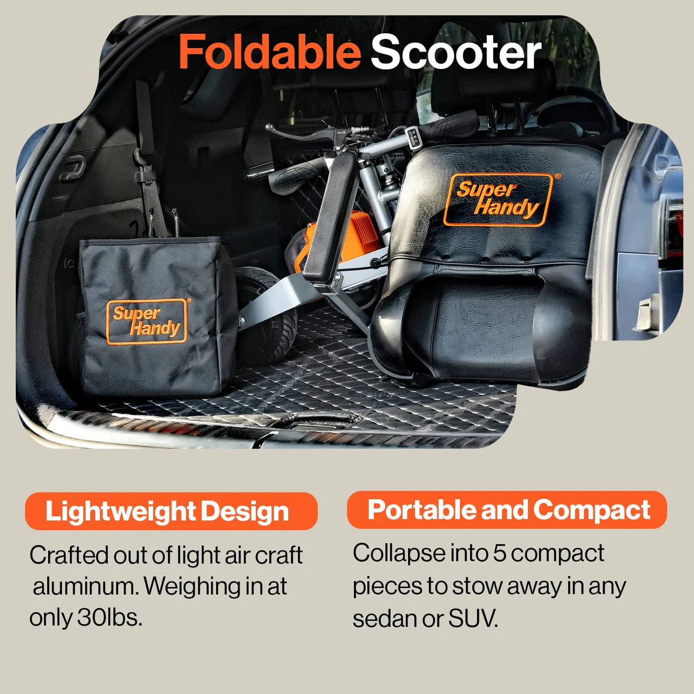 SuperHandy Passport Plus Foldable 3-Wheel Mobility Scooter + Extra Battery GUT140