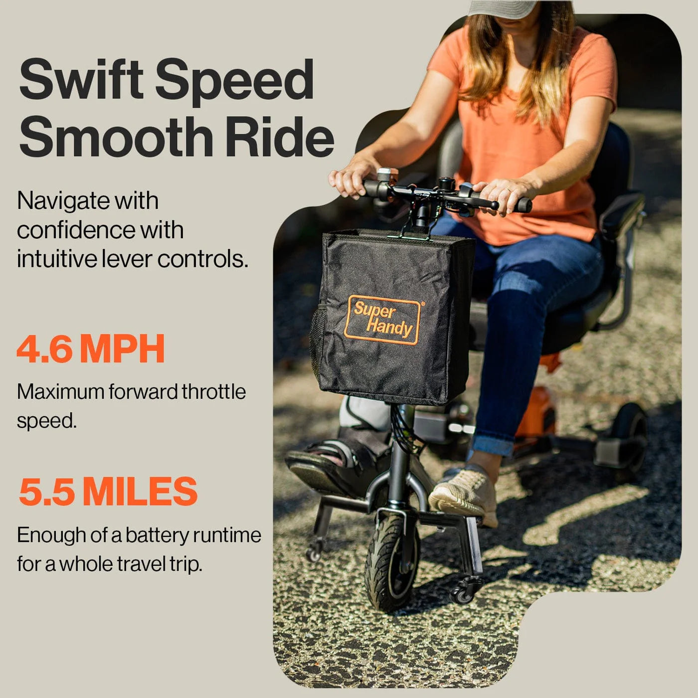 SuperHandy Passport Plus Foldable 3-Wheel Mobility Scooter + Extra Battery GUT140