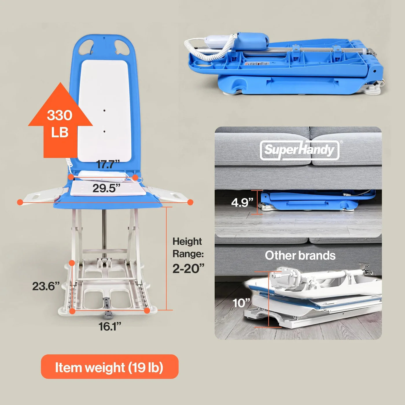 SuperHandy GoRise LT Portable Lightweight Floor Lift + EVA Cushions GUT195|GUT197