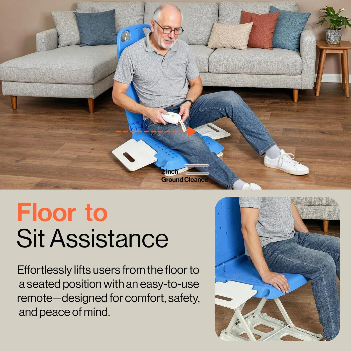 SuperHandy GoRise LT Portable Lightweight Floor Lift + EVA Cushions GUT195|GUT197