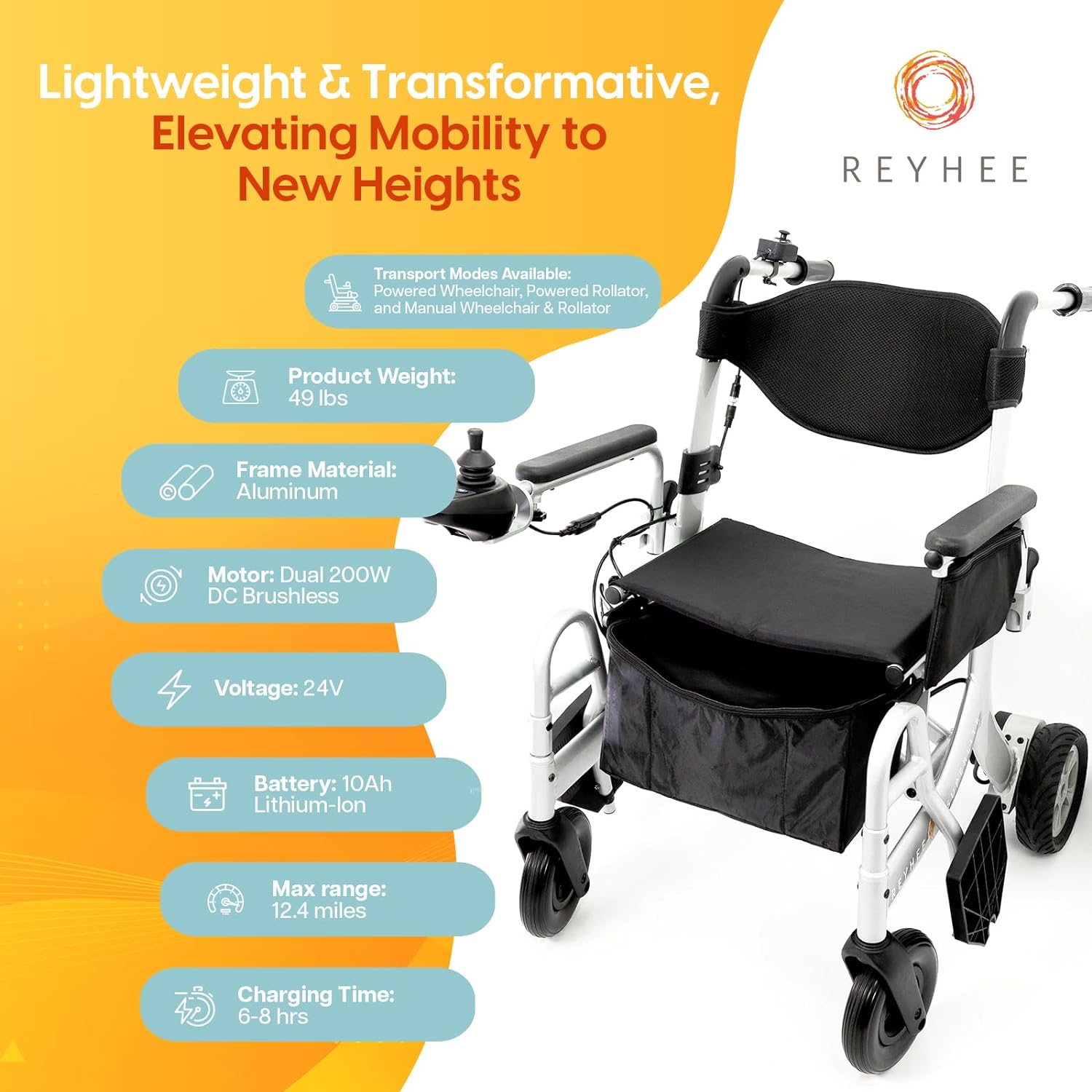 Reyhee Superlite 3-in-1 Electric Foldable Wheelchair XW-LY001-A