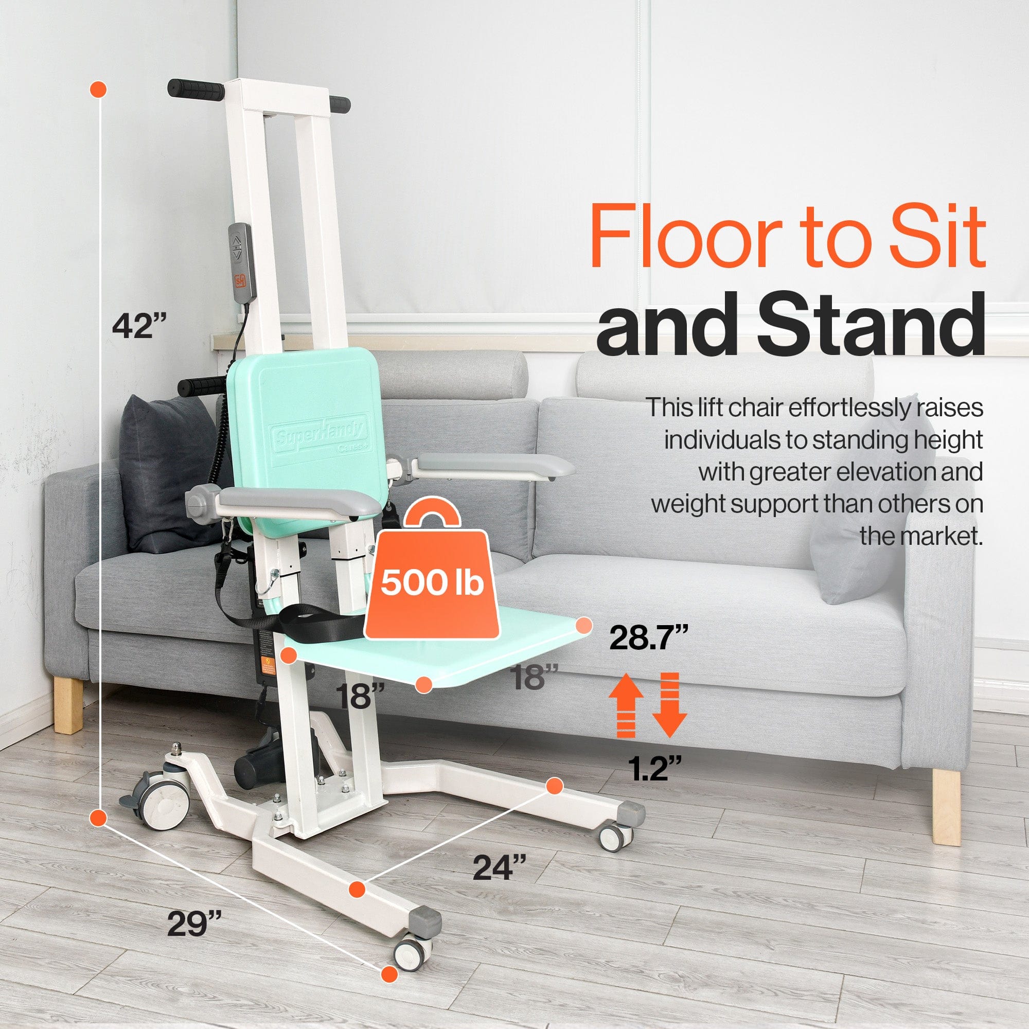 SuperHandy GoRise TX Portable Floor to Stand Transfer Lift GUT169