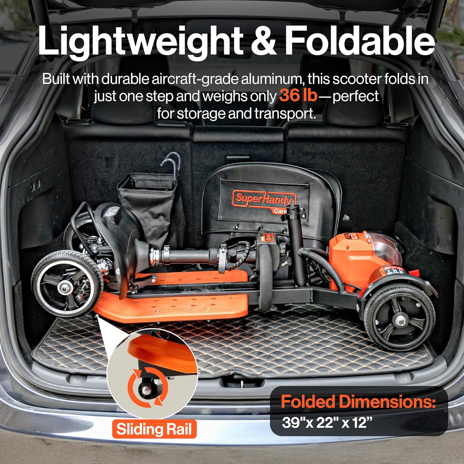 SuperHandy Passport Prime Foldable 4-Wheel Mobility Scooter + Extra Battery GUT177