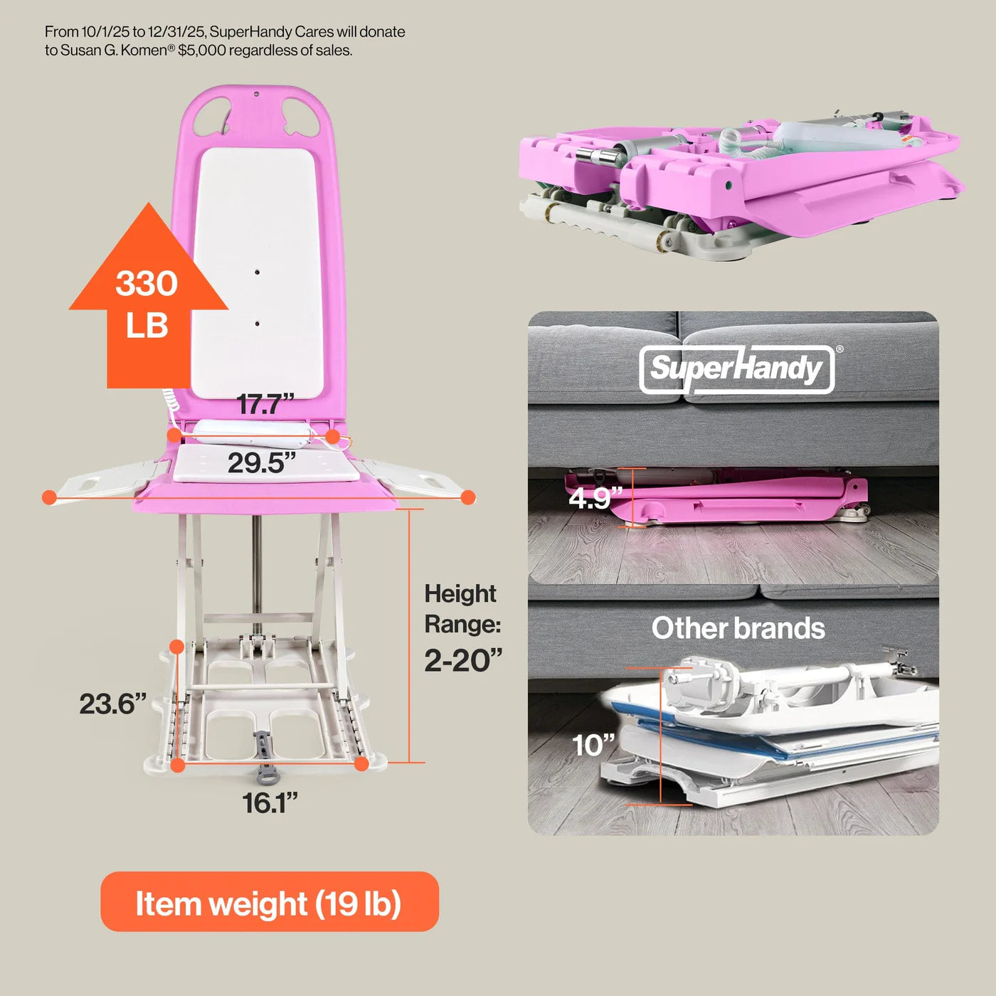SuperHandy GoRise LT Portable Lightweight Floor Lift + EVA Cushions GUT195|GUT197