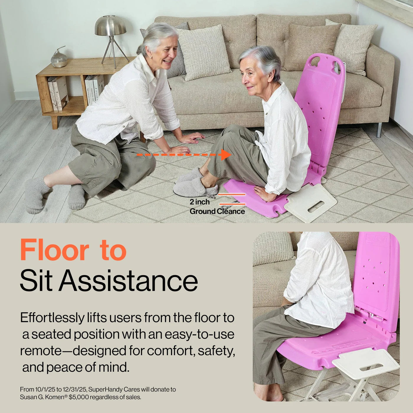 SuperHandy GoRise LT Portable Lightweight Floor Lift + EVA Cushions GUT195|GUT197